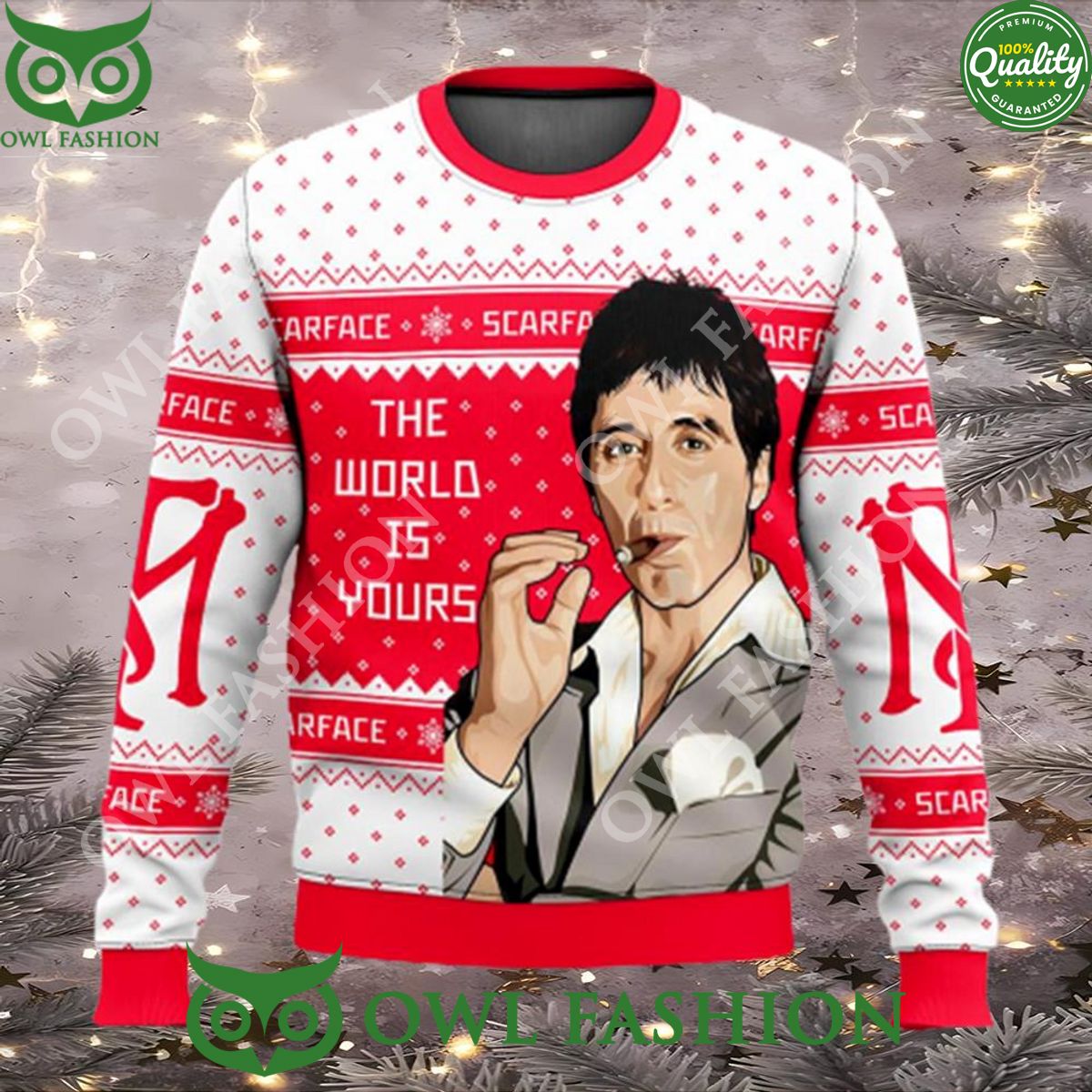 Scarface The World Is Yours Tony Montana Ugly Christmas Sweater Jumper 2023