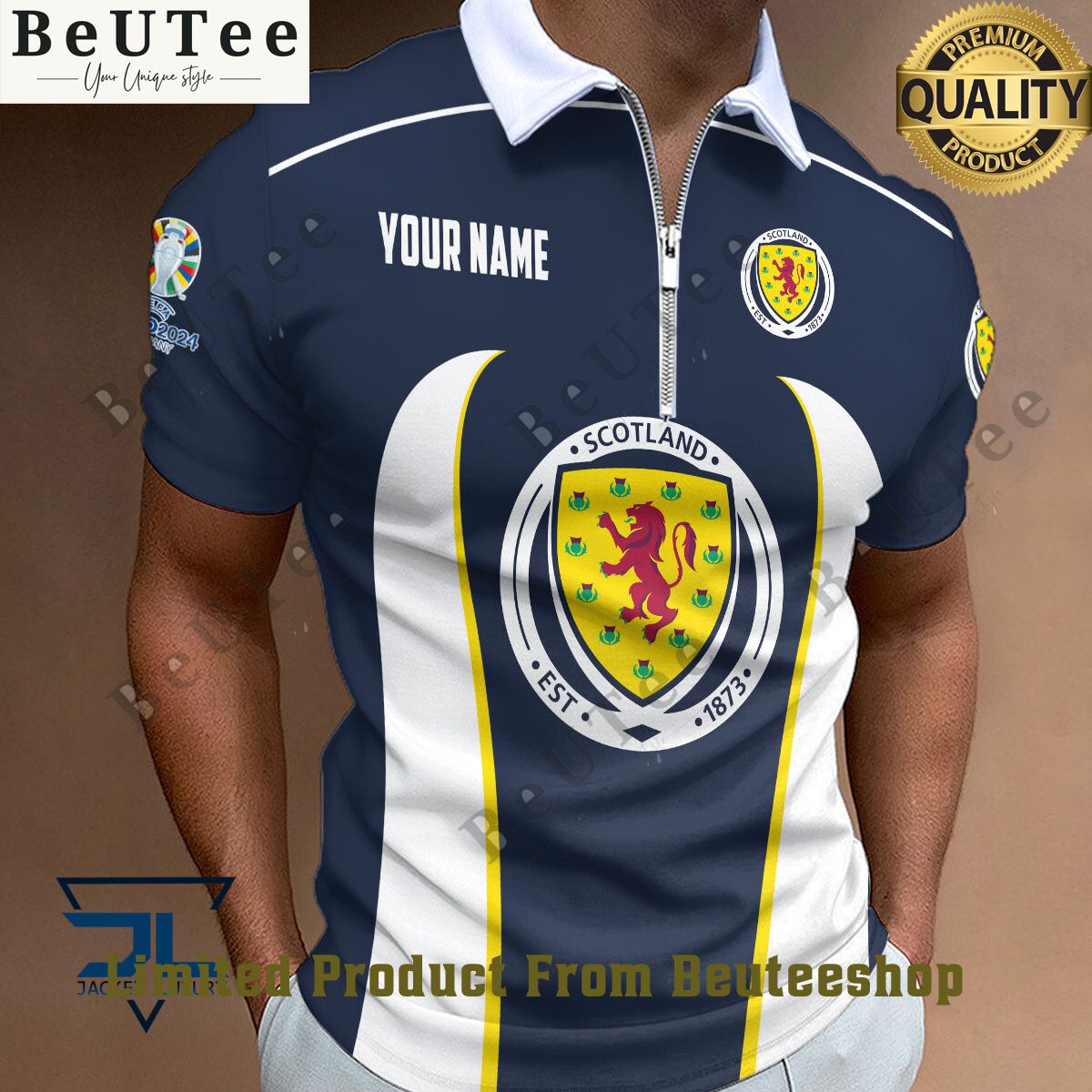 Scotland Zipper Logo Football Team Euro 2024 Polo Shirt