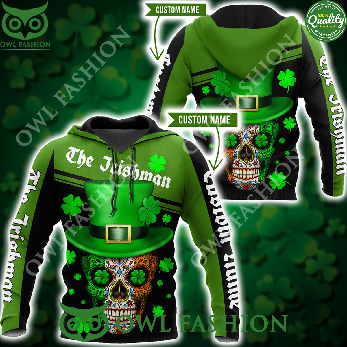 Skull Irishman St Patrick Day Unisex 3D Custom name hoodie shirt
