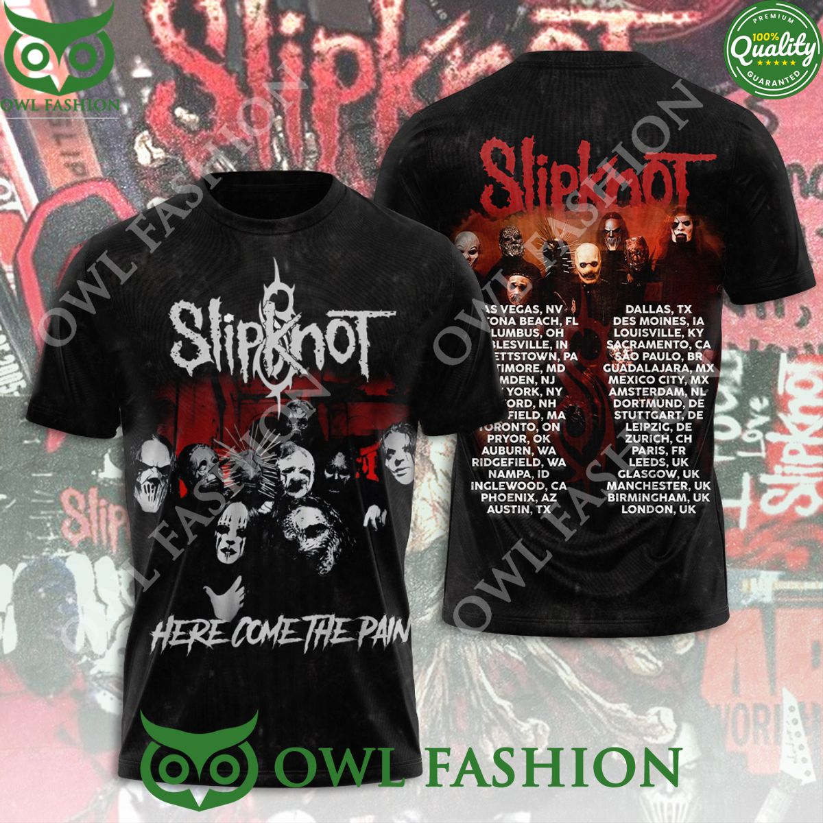 Slipknot 3D Here Come The Pain Tour Cities 3D t Shirt