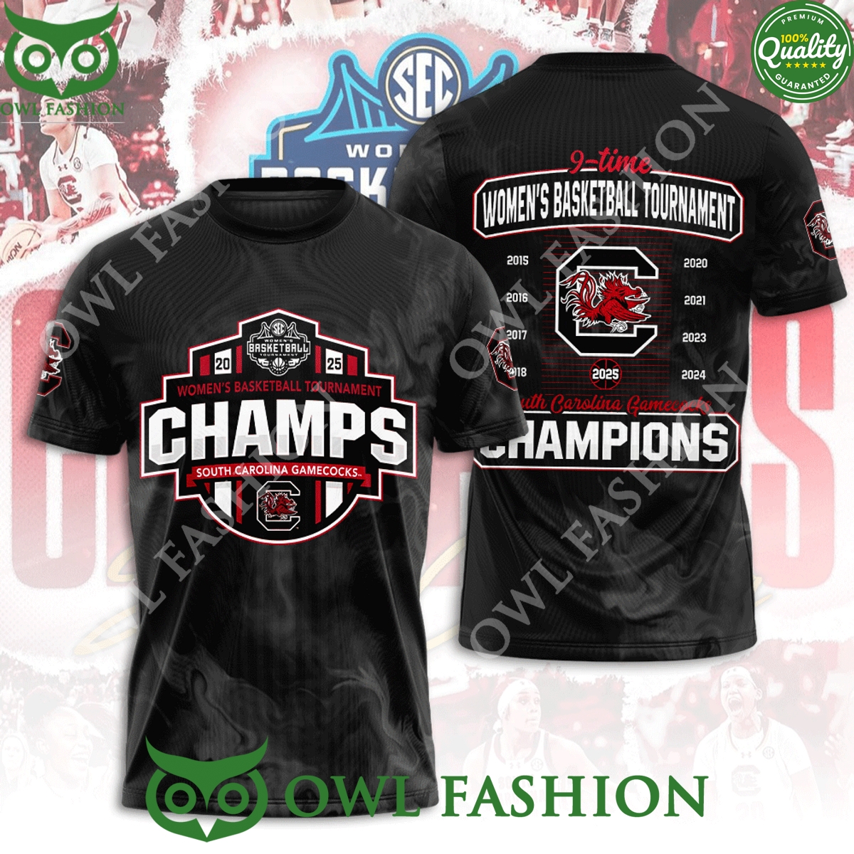 South Carolina Gamecocks 2025 Women's Basketball Tournament Black 3D t Shirt