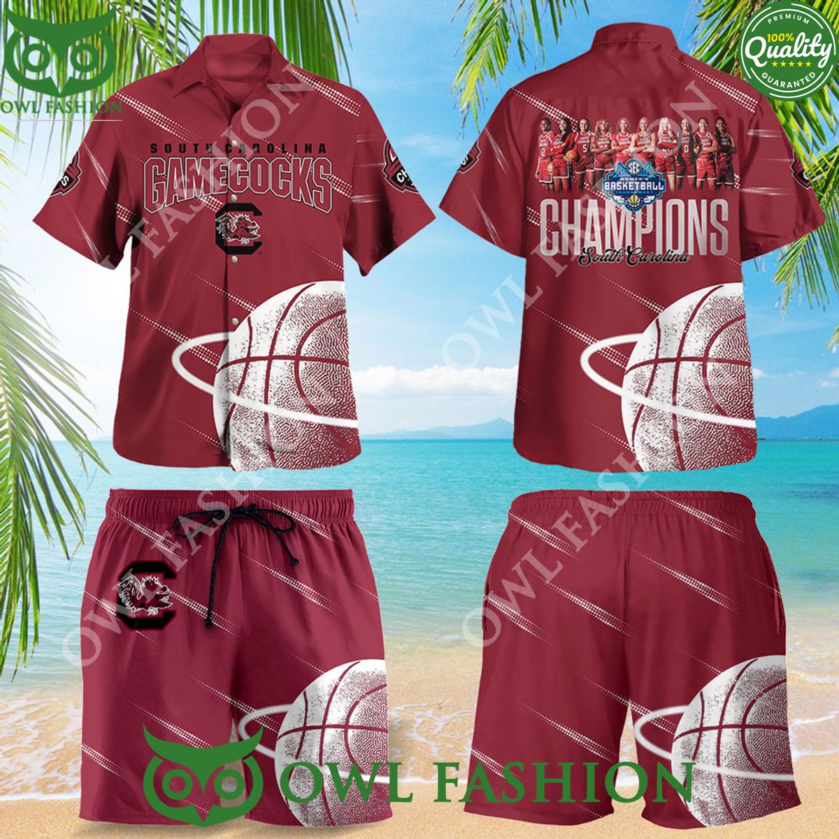 South Carolina Gamecocks Basketball Red Hawaiian Shirt Short