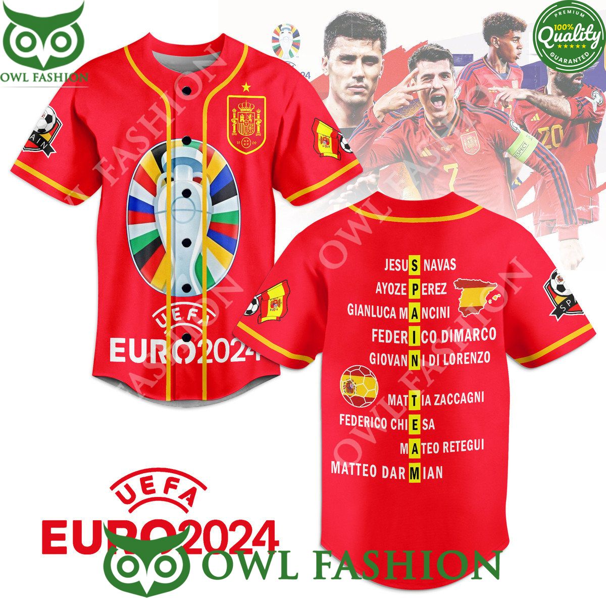 Spain UEFA Euro 2024 Champion Red baseball jersey shirt