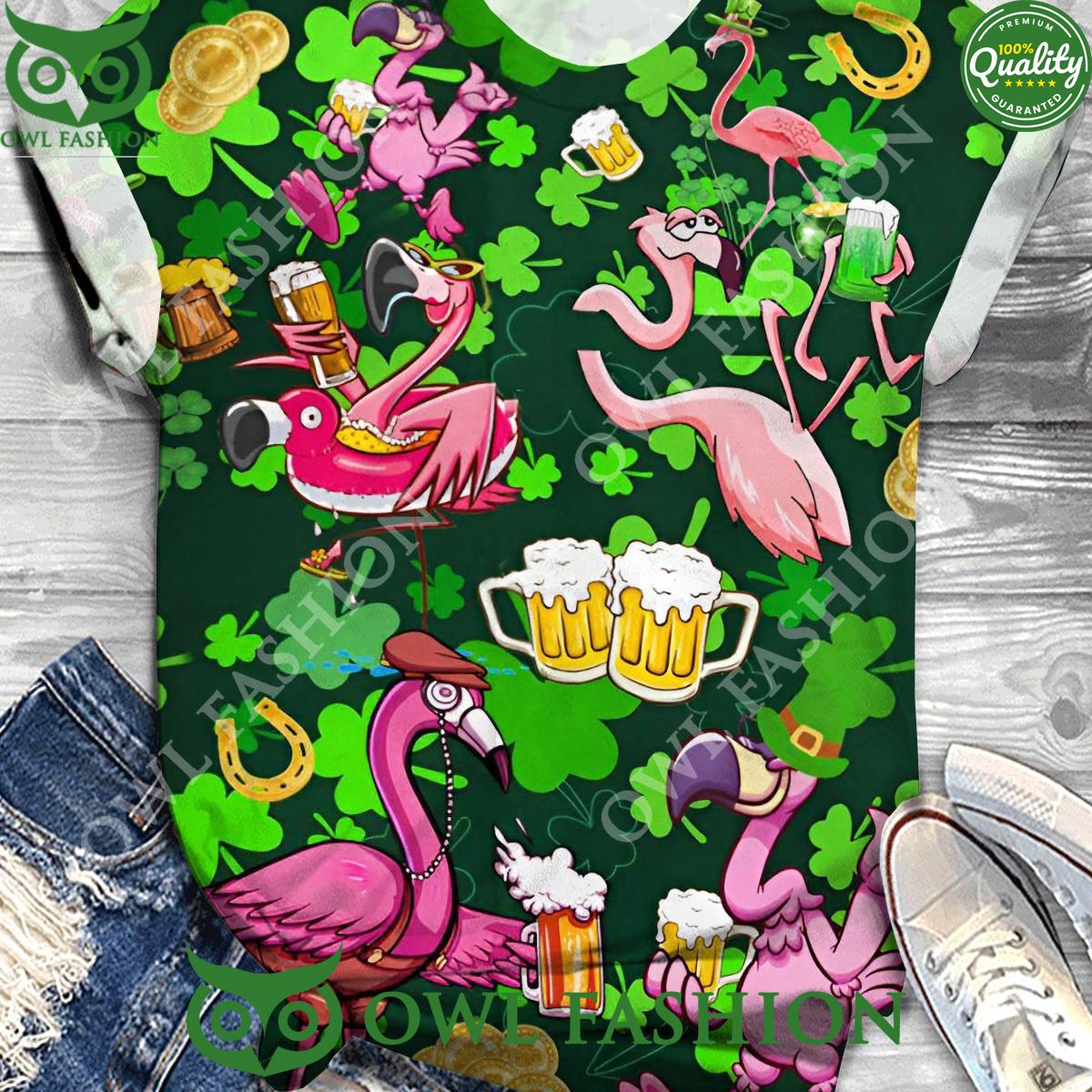 St Patricks Day Flamingo Beer Print t shirt