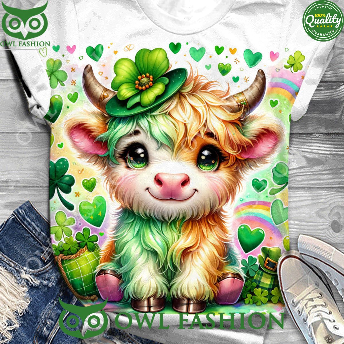 St Patrick's Day Highland Cow Print t shirt