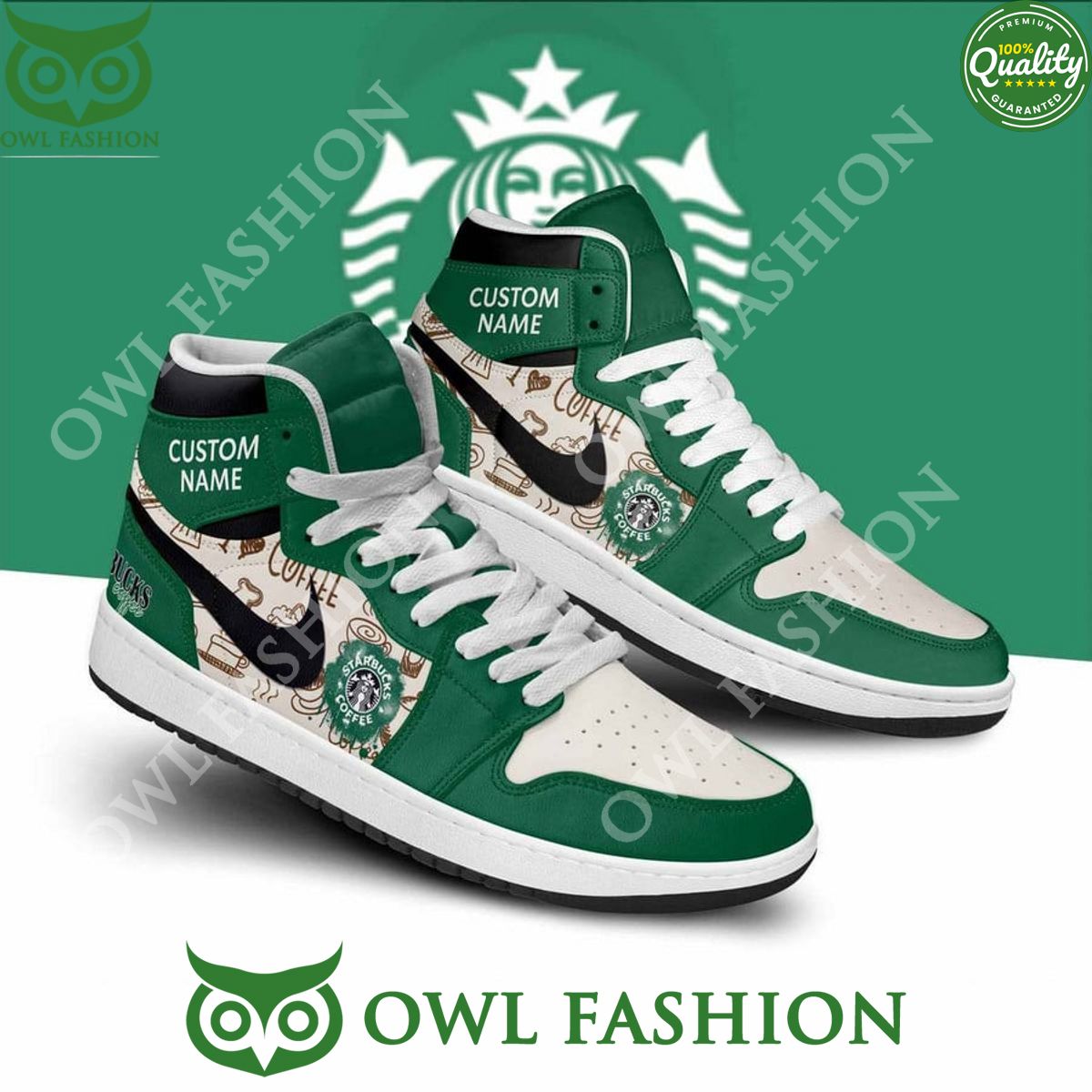 Starbucks Coffee Custom Name Air Jordan High Top shoes