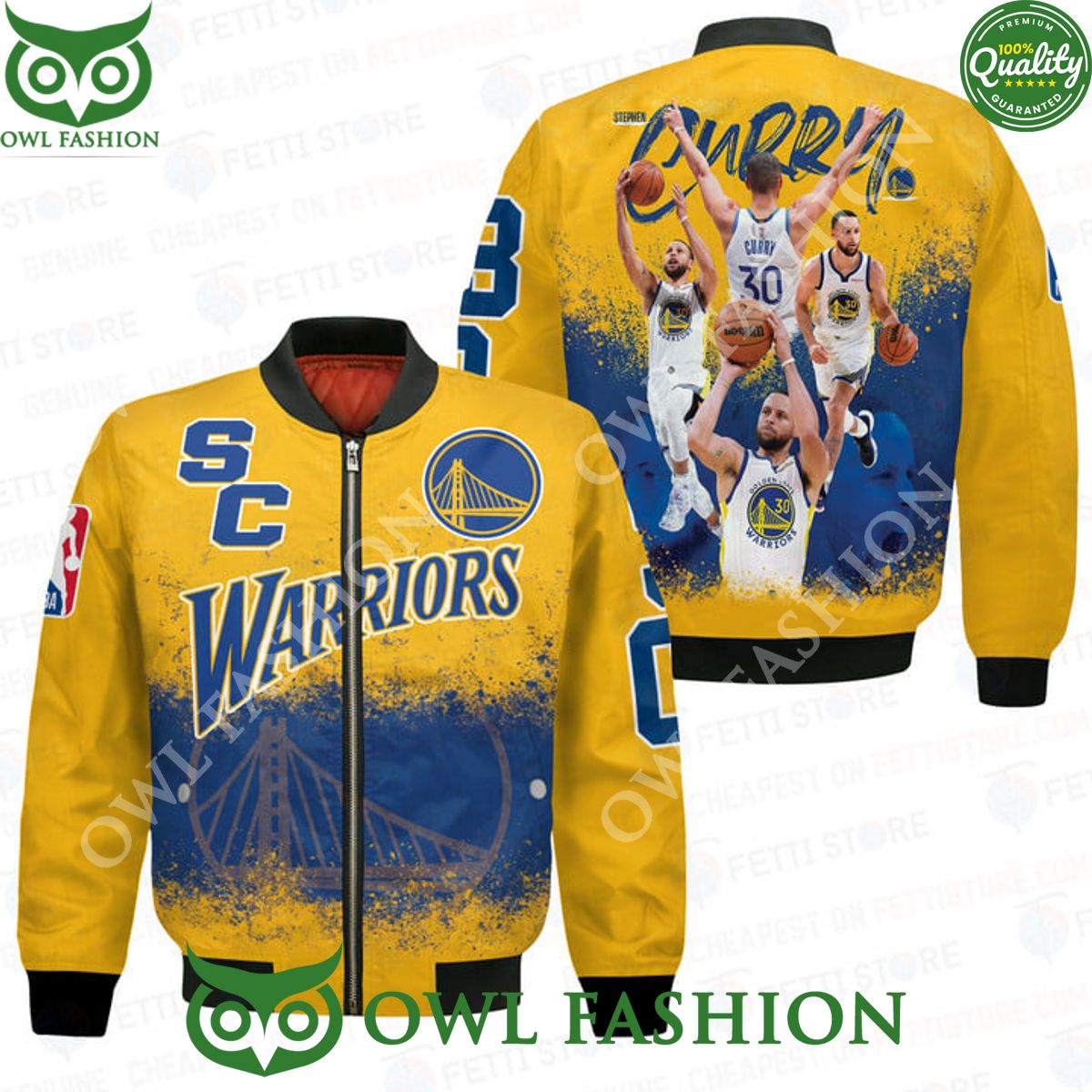 Stephen Curry Golden State Warriors NBA Blue Yellow Bomber Jacket
