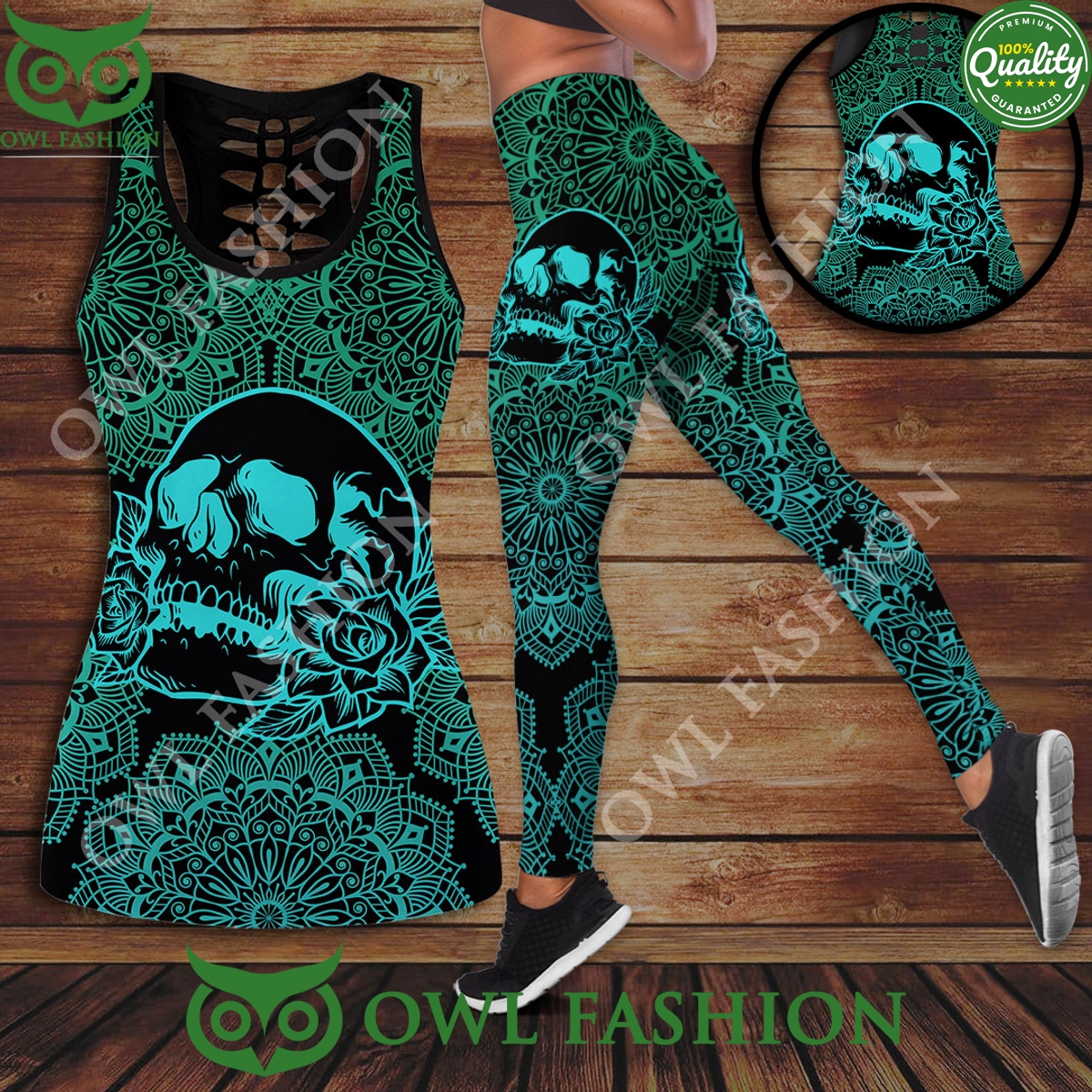 Sugar Skull Black Halloween Vibe Hollow Tank Top Leggings