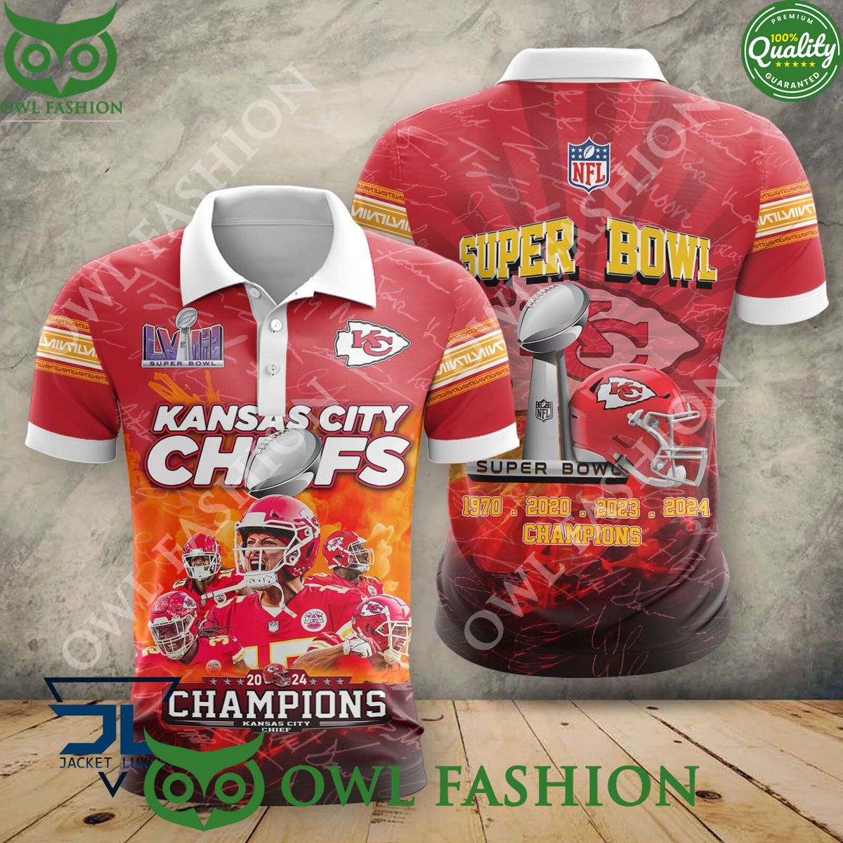 Super Bowl NFL LVIII Kansas City Chiefs Champions 4 years 1970 2020 2023 2024 polo shirt