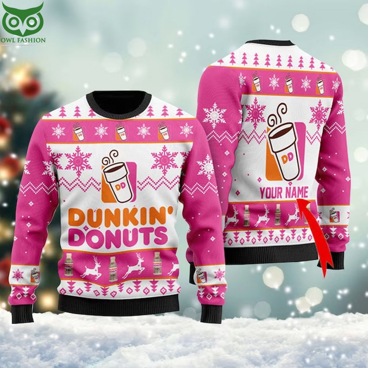 Sweet Pink Dunkin' Donuts Christmas 3D Ugly Sweater Jumper