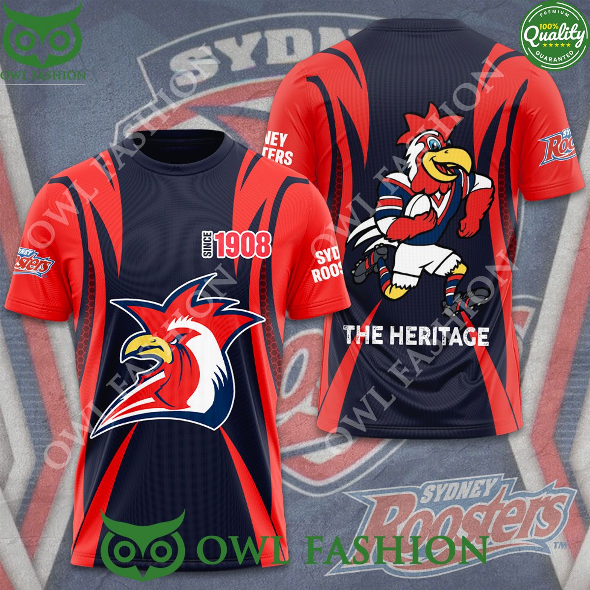 Sydney Roosters The Heritage since 1908 3D t Shirt