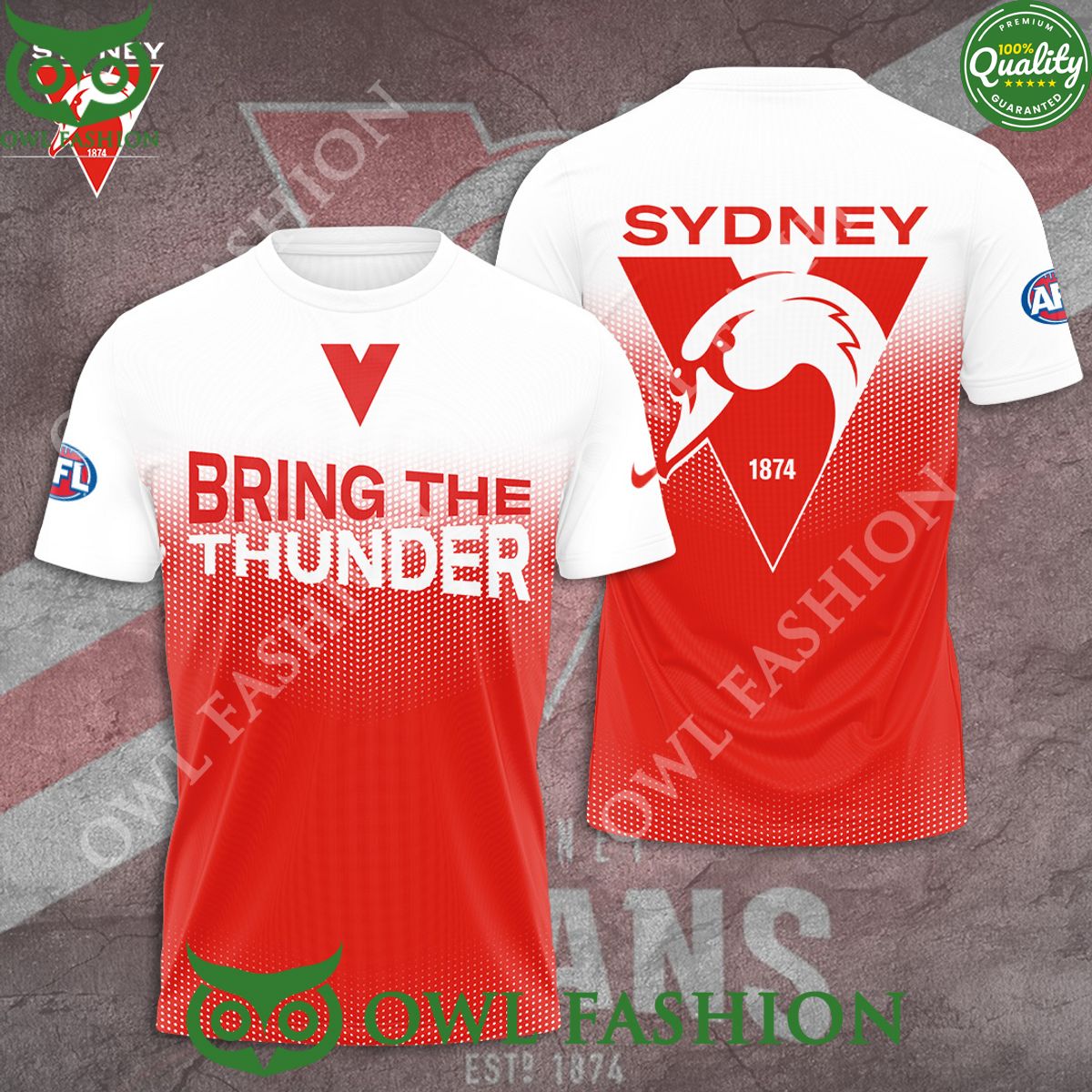 Sydney Swans Bring The Thunder Red White 3D t Shirt