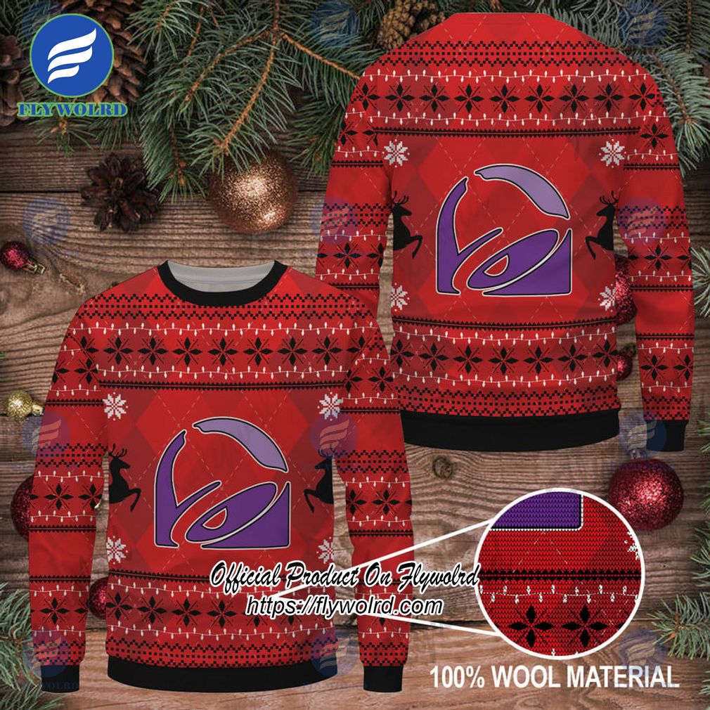 Taco Bell Red Black Design Logo Reindeer Ugly Christmas Sweater