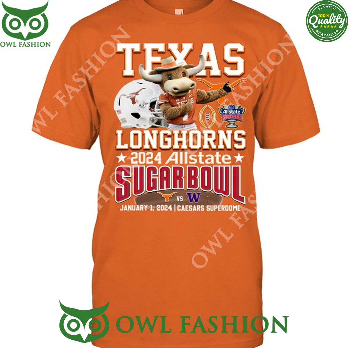 Texas Longhorns 2024 Allstate Sugar Bowl Caesars Superoome t shirt 2D NCAA