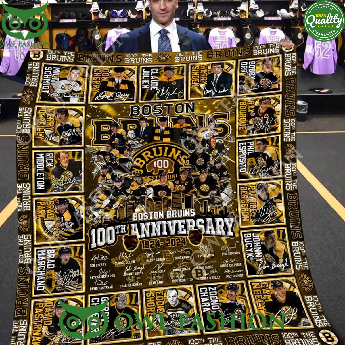 The Bruins 100th Anniversary 1925-2025 Quilt Fleece Blanket