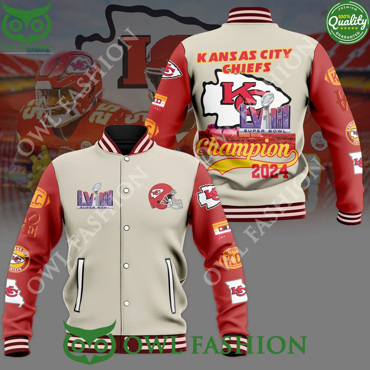 The Kansas City Chiefs Champion 2024 Super Bowl LVIII Baseball Jacket Varsity