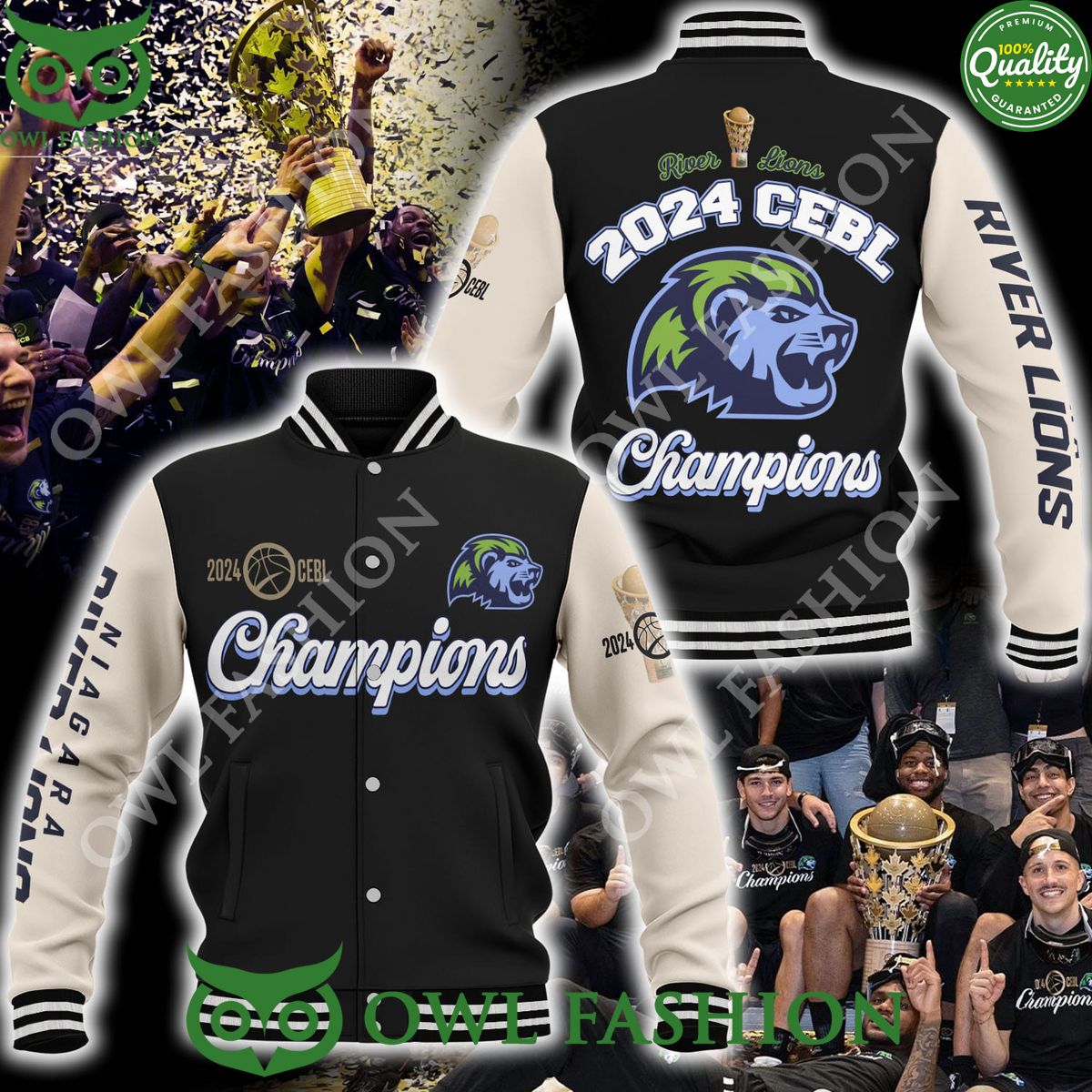 The Niagara River Lions 2024 CEBL Champions baseball jacket Varsity