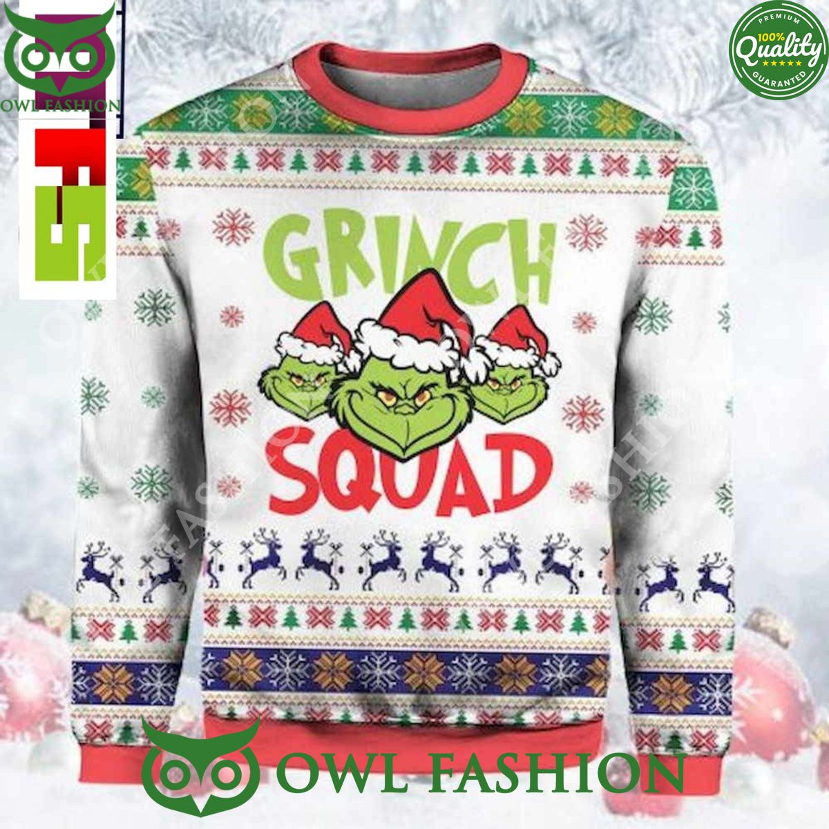 The Vintage Grinch Squad With Santa Hat Christmas Ugly Sweater 2023