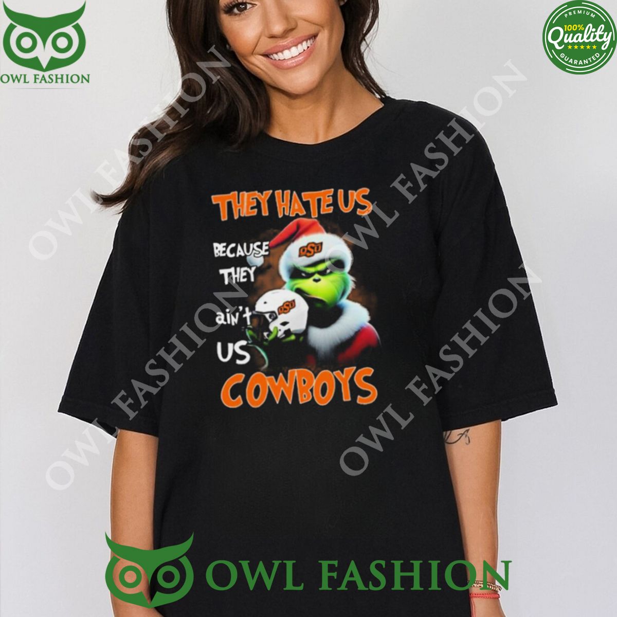 They Hate Us Because Ain’t Us Oklahoma State Cowboys Santa Grinch Christmas T-Shirt 