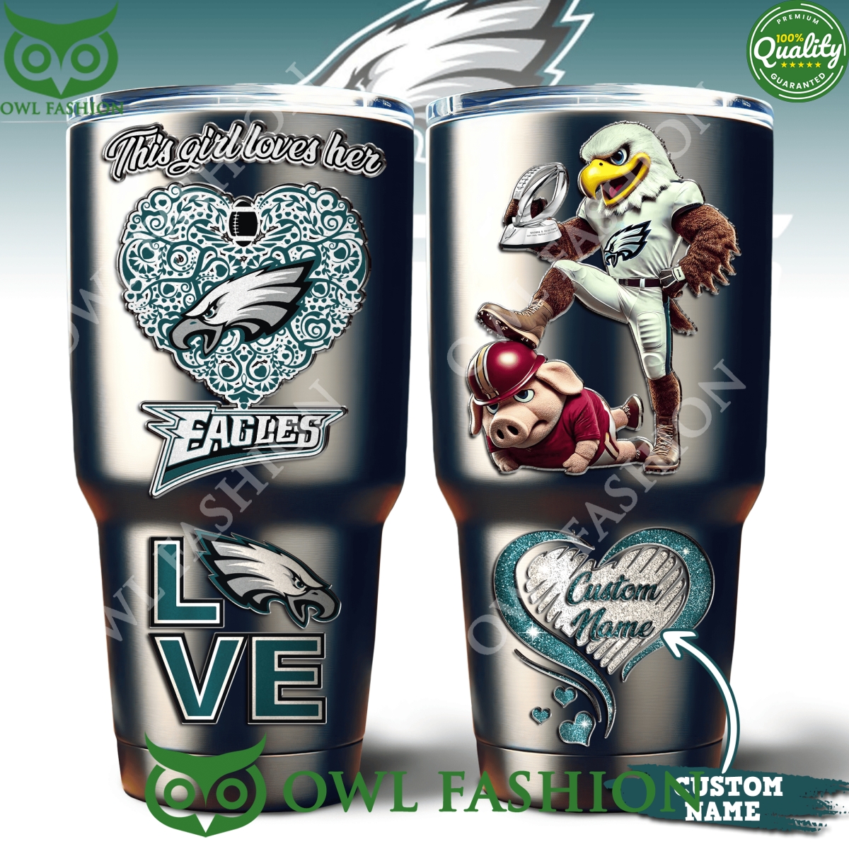 This Girl Loves her Eagles Custom name Valentine heart tumbler