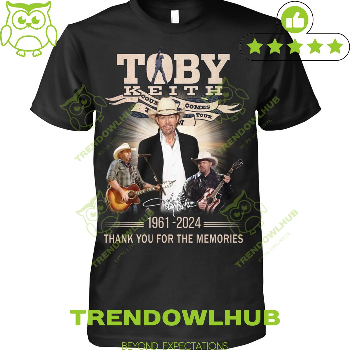 Toby Keith American country music singer 1961 2024 Thanks for memories t shirt