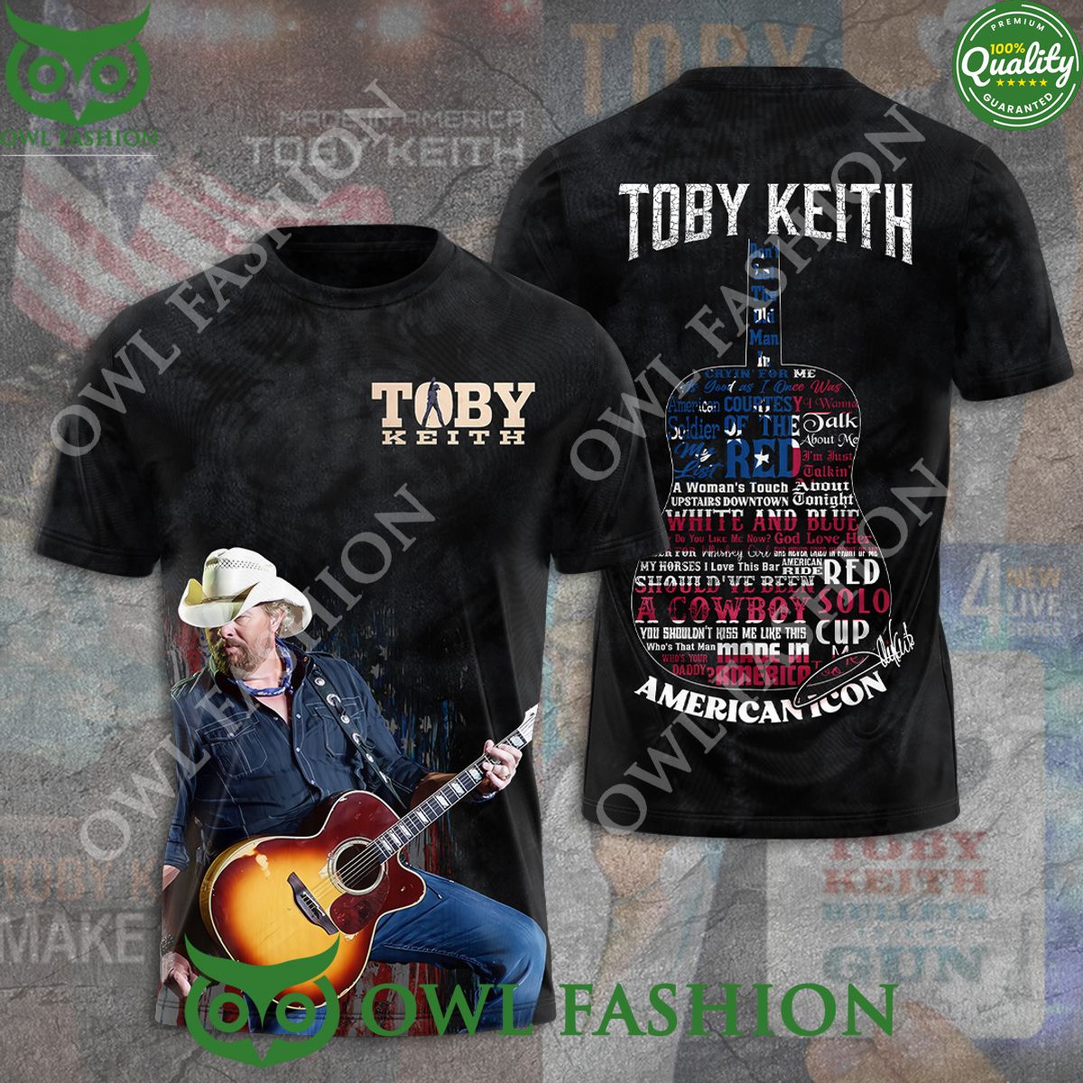 Toby Keith American Icon Guitar 3D t Shirt