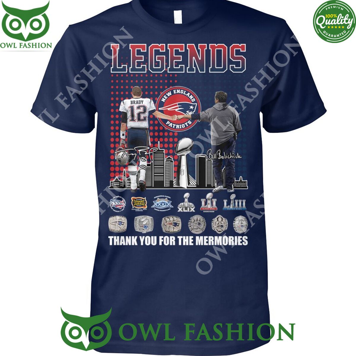 Tom Brady Bill Belichick Legends together New England Patriots thanks for memories victories t shirt