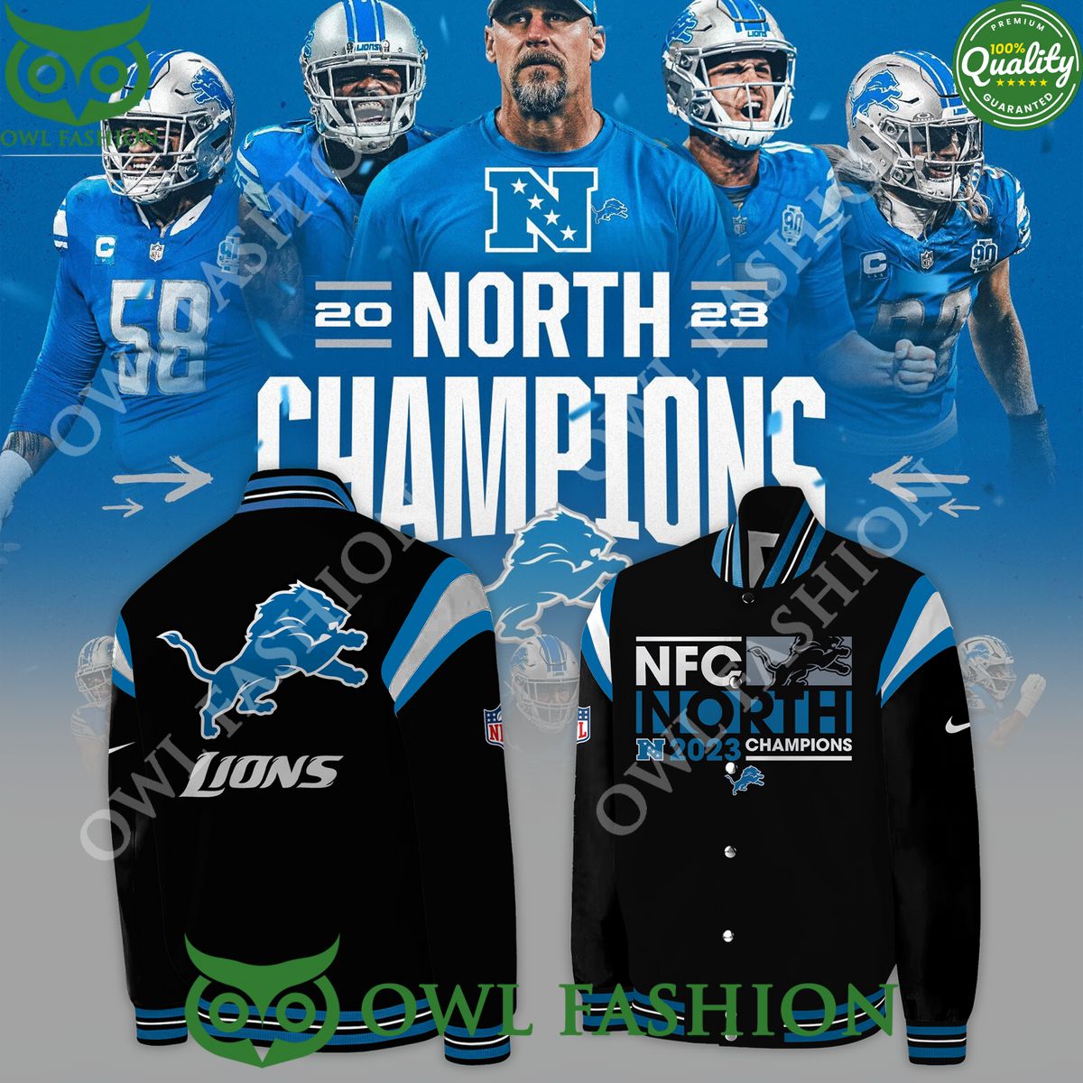 Trend NFC North Champions 2023 Detroit Lions Black Bomber jacket