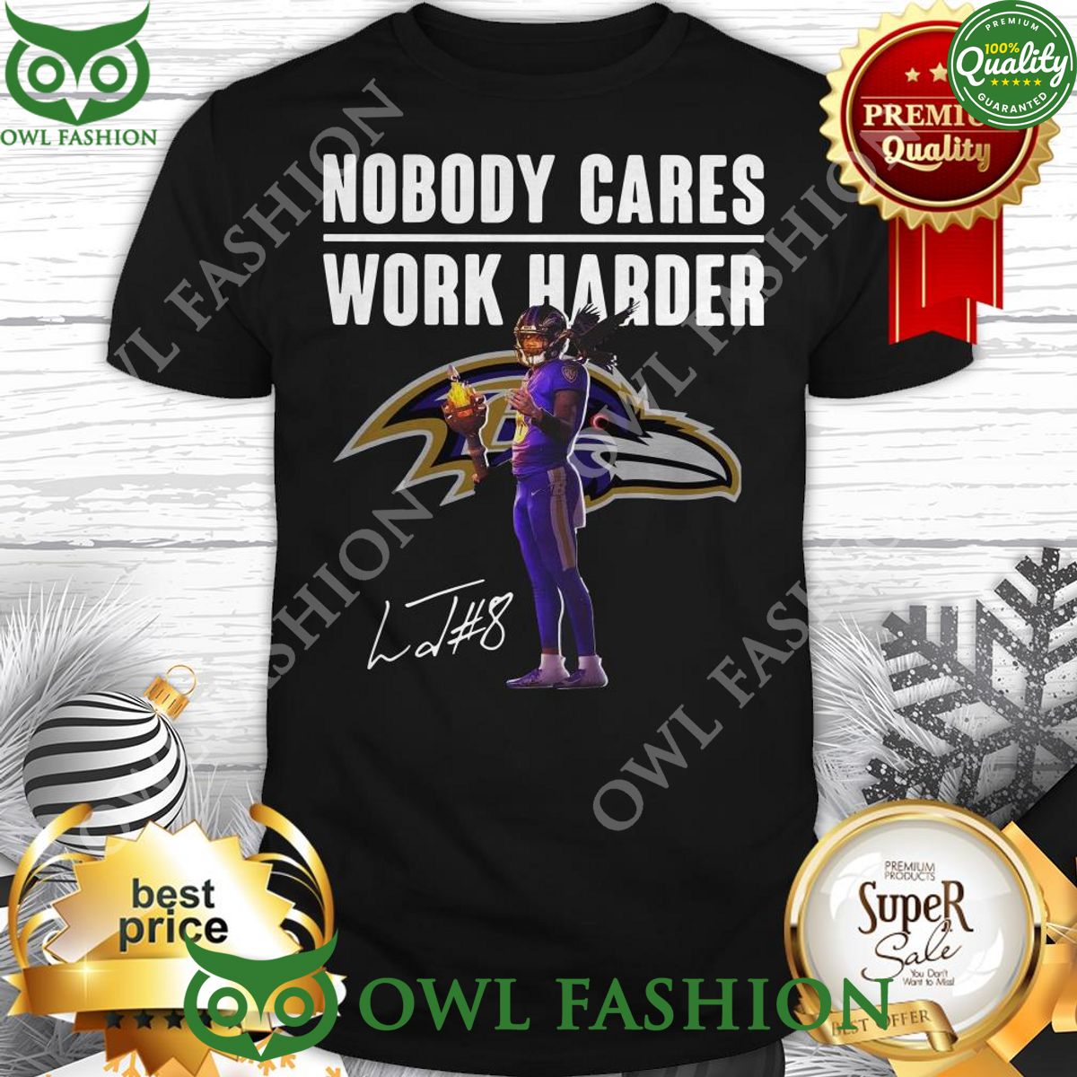 Trending Lamar Jackson Signature Nobody Cares Work Harder T Shirt