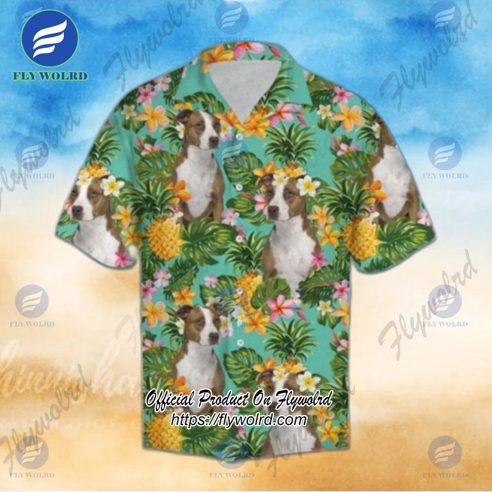 Tropical Pineapple American Pit Bull Terrier Summer Button Up Hawaiian Shirt