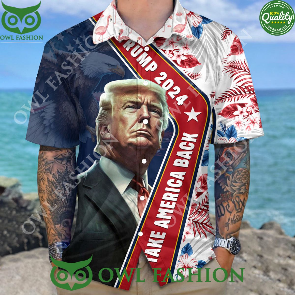 Trump 2024 Take America Back Flag Pattern Hawaii Shirt