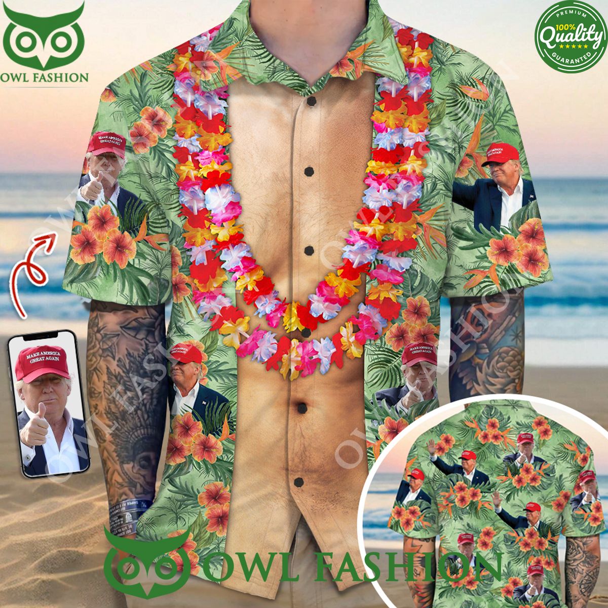 Trump Photo With Floral Pattern Hawaiian Shirt Beach Vibe