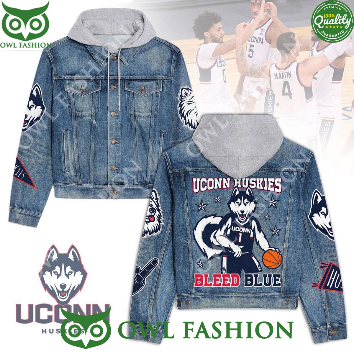 Uconn Huskies Bleed Blue Basketball NCAA 2d denim jacket hoodie