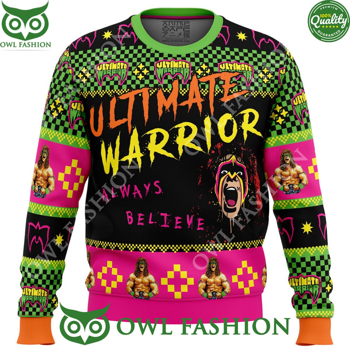 Ultimate Warrior Always Believe Wrestler Ugly Christmas Sweater Jumper