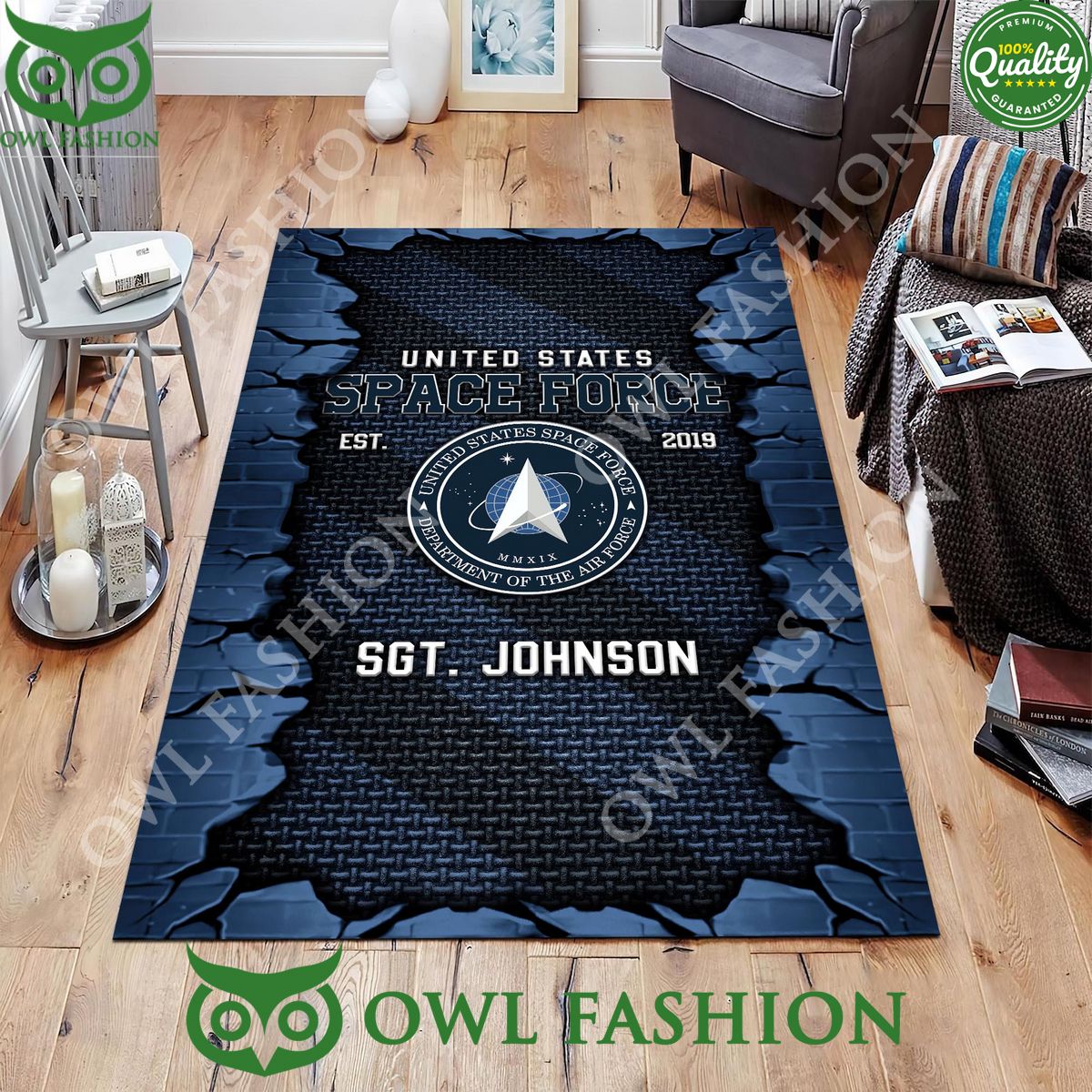 US Space Force Military Veteran Rugs for Living Room Custom Your Name