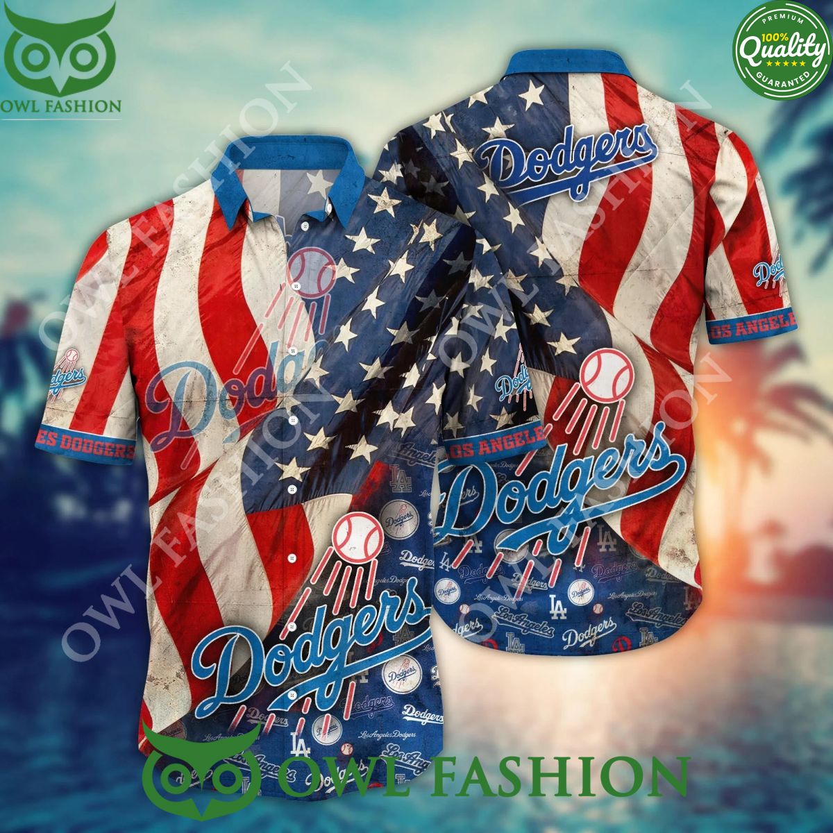 USA Flag In Summer Los Angeles Dodgers MLB Hawaii Shirt Independence Day