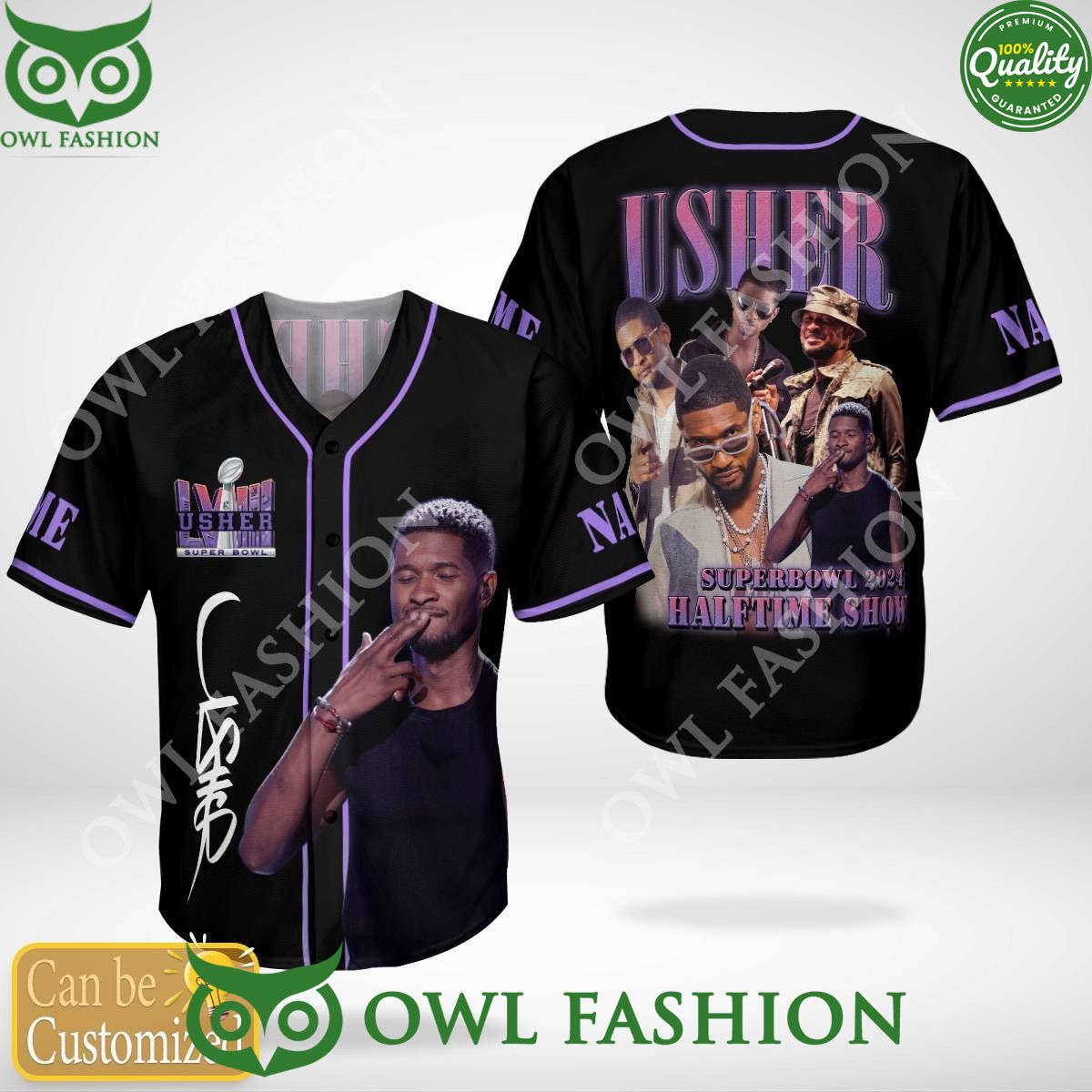 Usher Superbowl 2024 Halftime show NFL baseball jersey shirt custom name