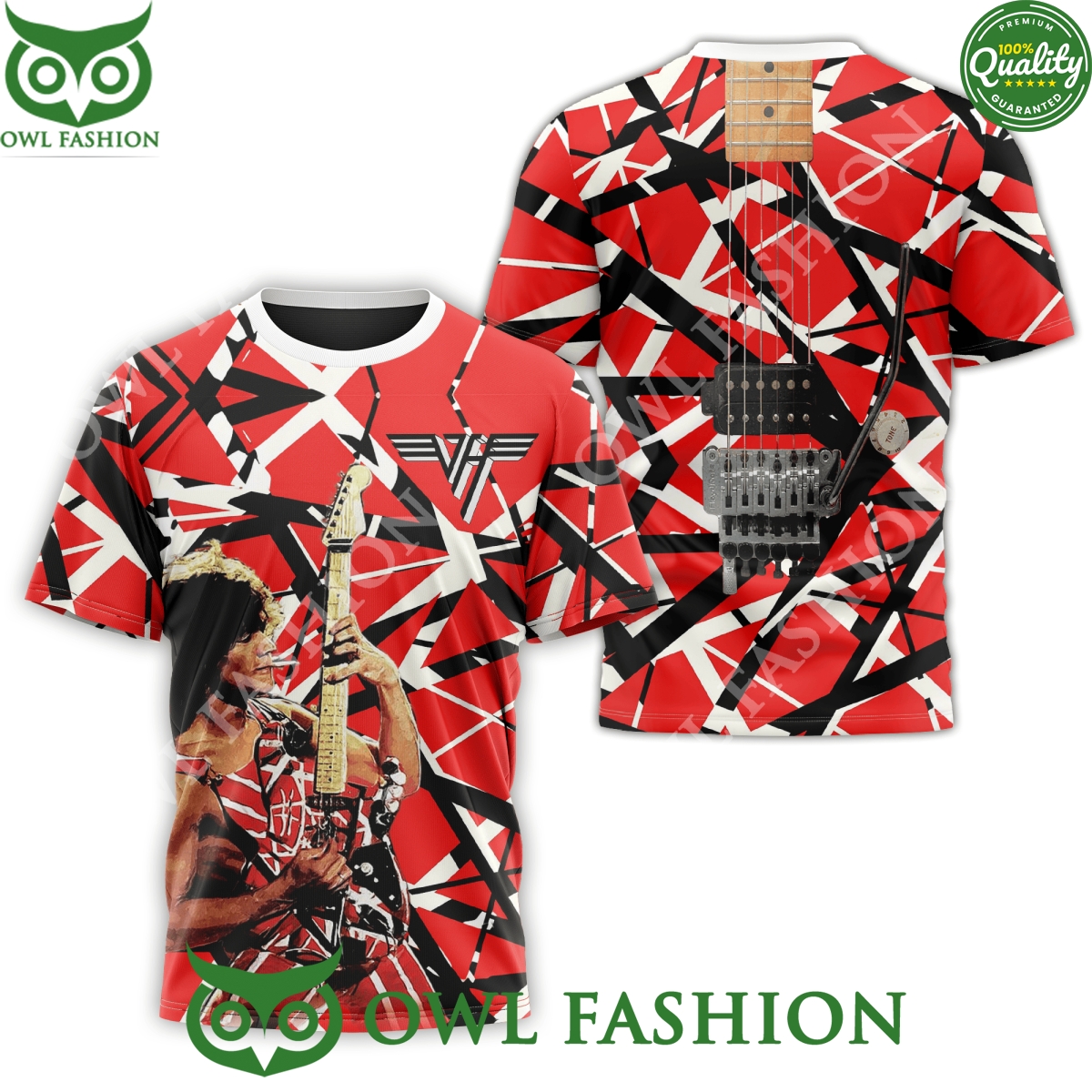 Van Halen Playing Guitar with Logo 3D t Shirt