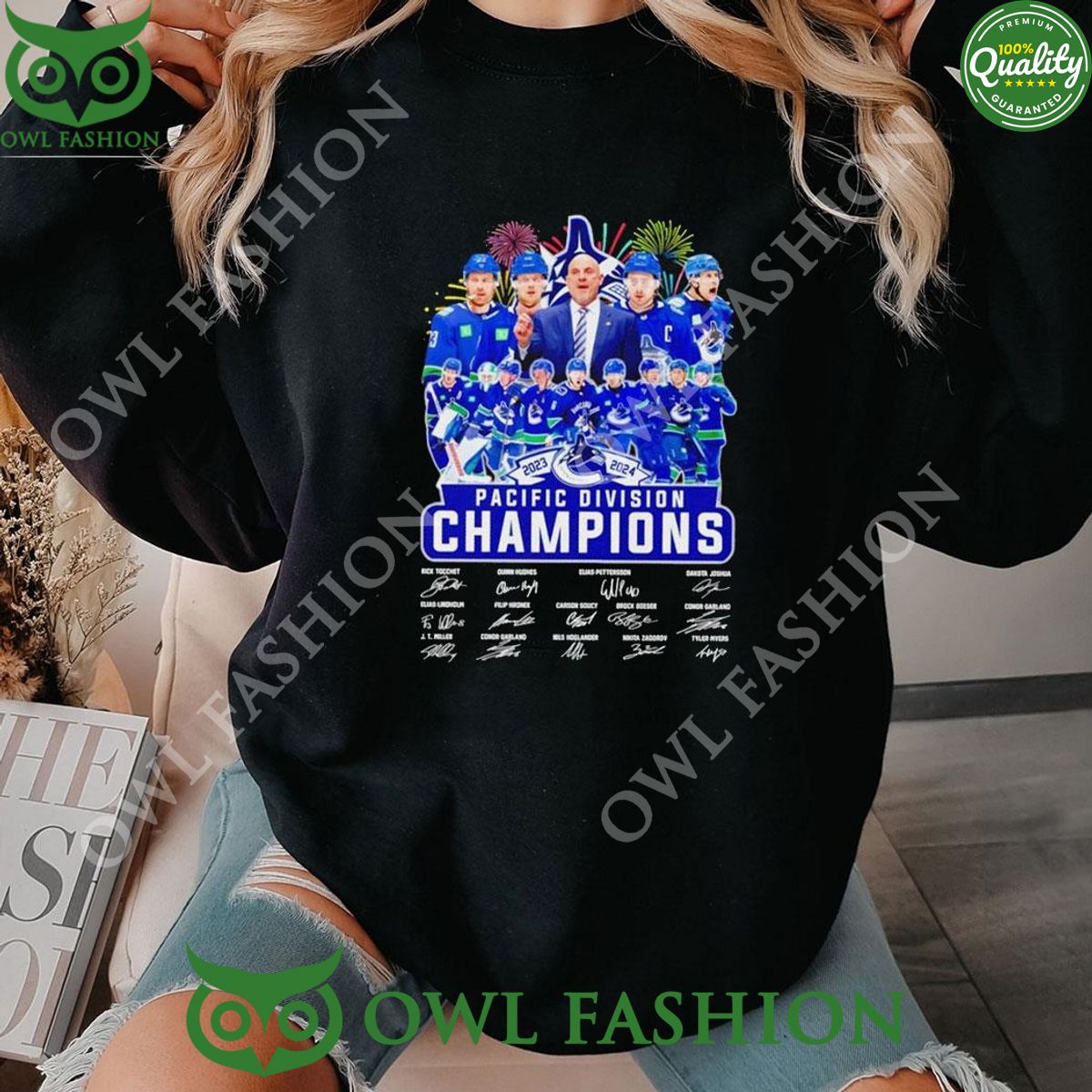 Vancouver Canucks Hockey Pacific Division Champions 2024 Signatures Shirt Hoodie
