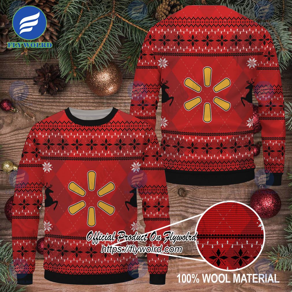 Walmart Red Black Design Logo Reindeer Ugly Christmas Sweater