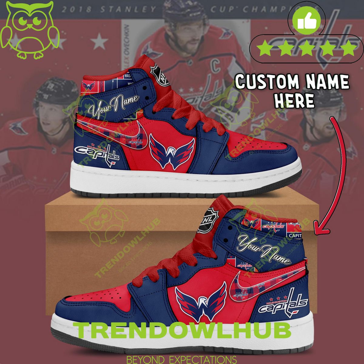 Washington Capitals Ice Hockey Champion Air Jordan High Top Custom