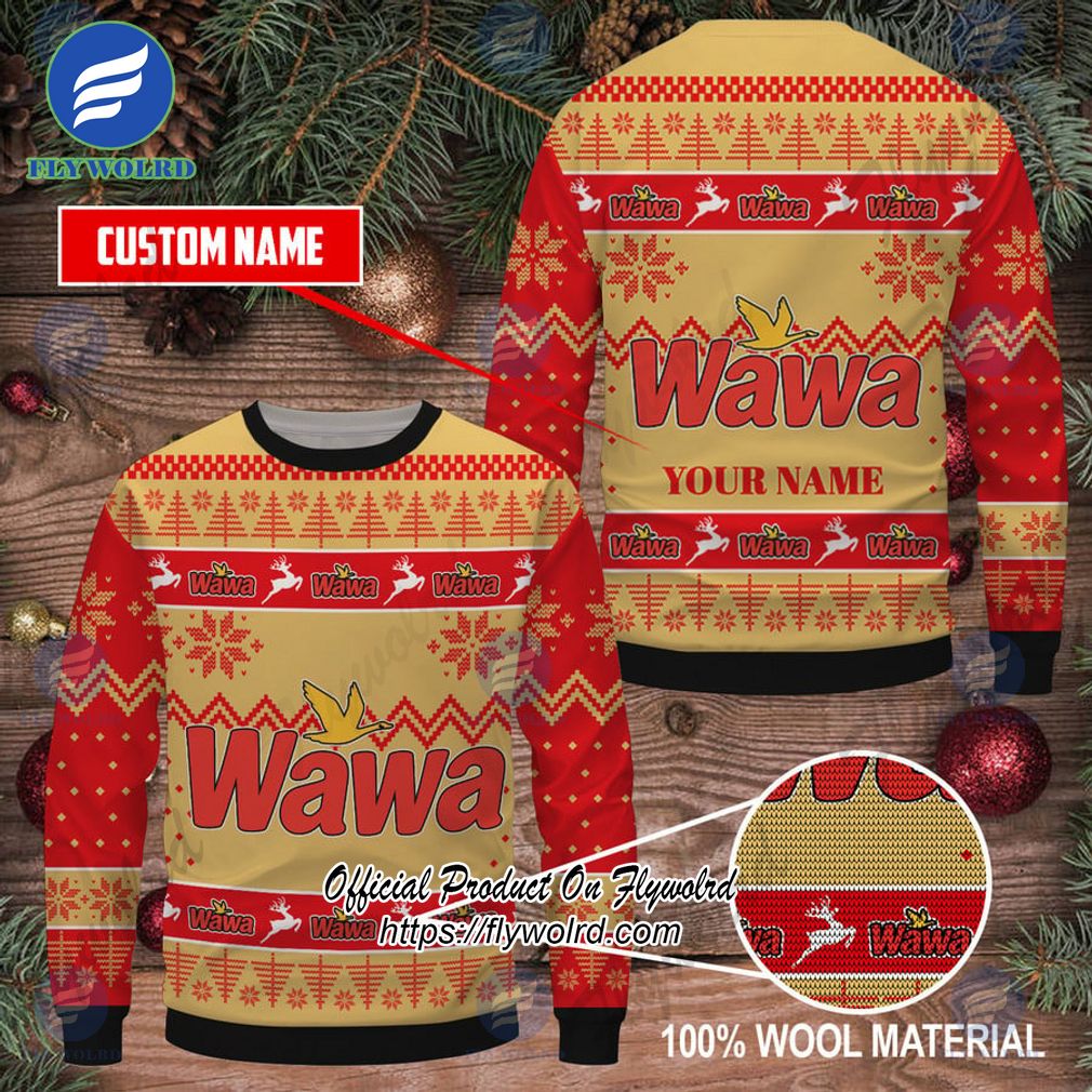 Wawa Custom Name Logo Reindeer Ugly Christmas Sweater