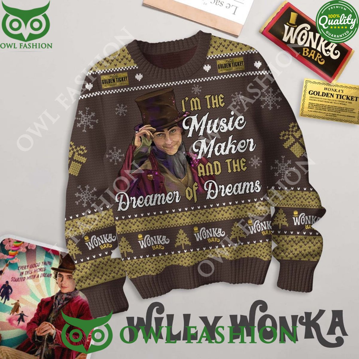 Willy Wonka Music Maker Dreamers Ugly Sweater Jumper