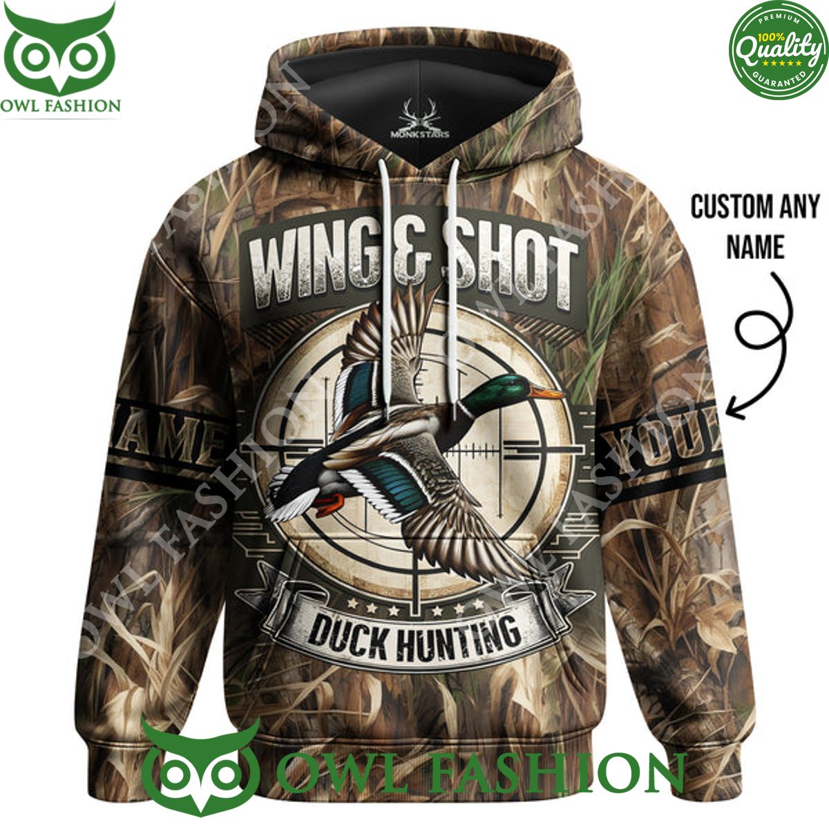 Wing and Shot Duck Hunting Custom Name 3D hoodie