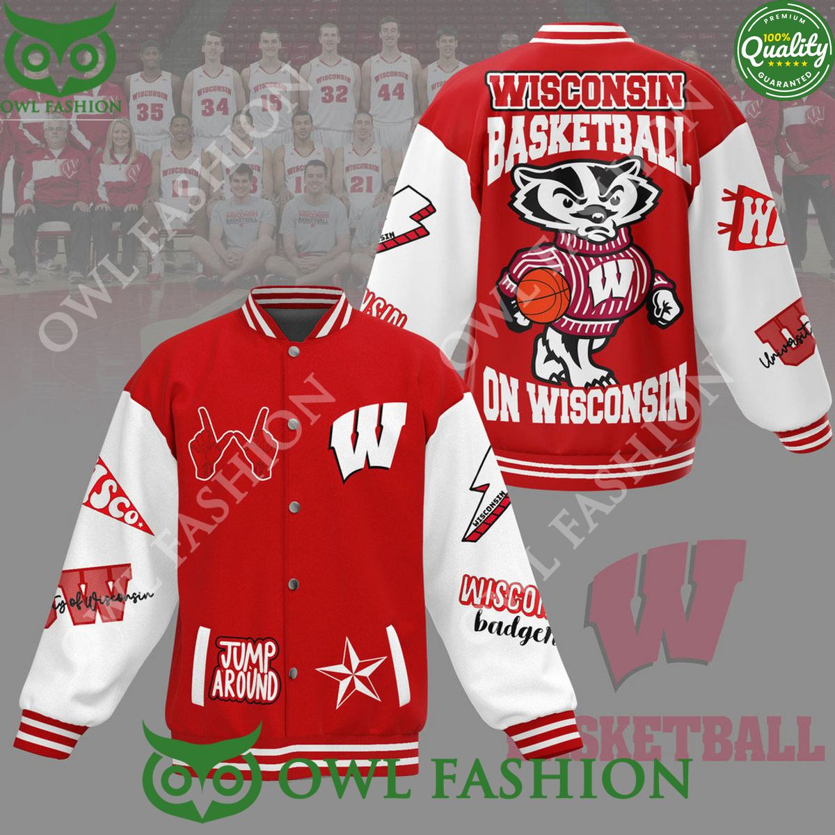 Wisconsin Badgers NCAA Jump Around baseball jacket Varsity