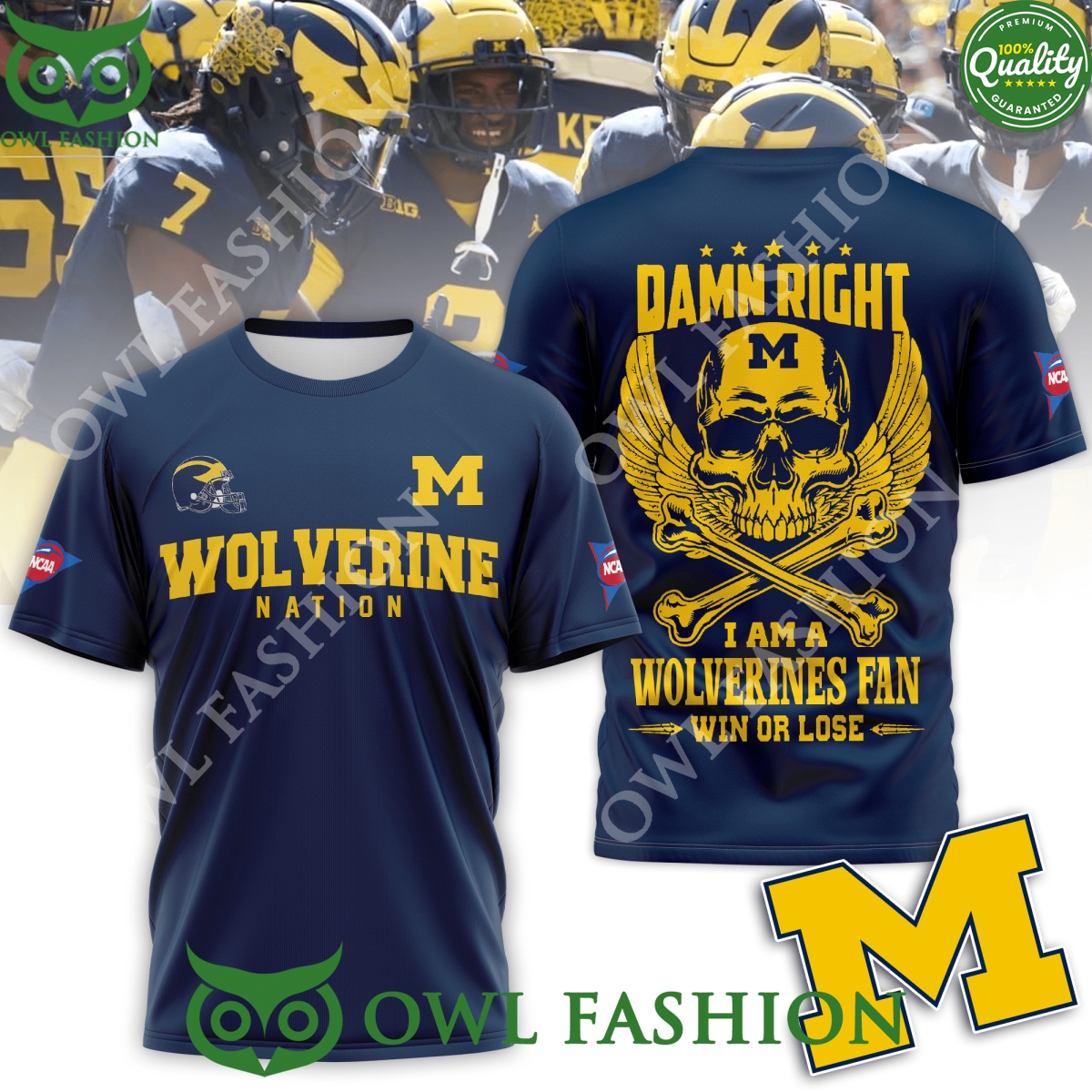 Wolverine Nation Damn Right I am a Wolverines fan win or lose skull t shirt