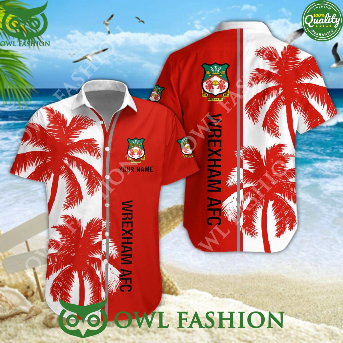 Wrexham AFC EFL Custom Coconut Tree Aloha Limited Hawaiian Shirt