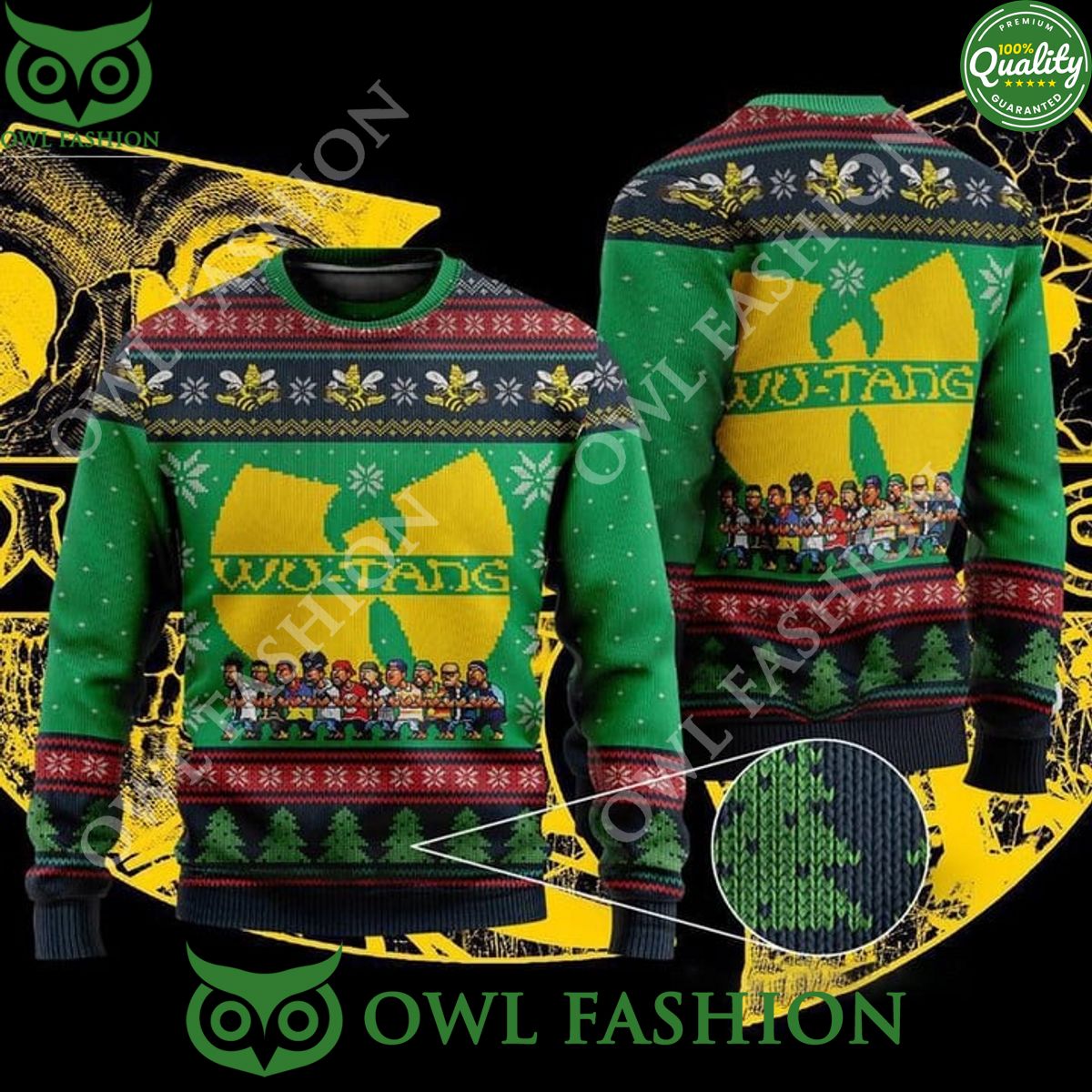 wu tang clan party christmas sweater green