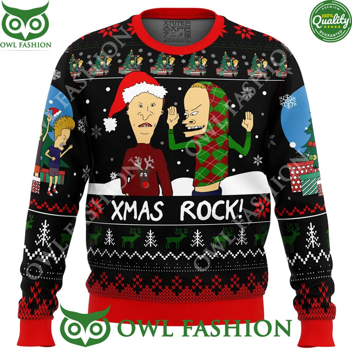 Xmas Rock Beavis and Butthead Ugly Christmas Sweater Jumper