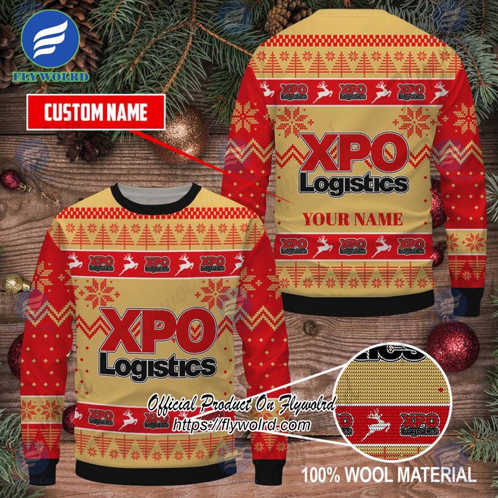 Xpo Logistics Custom Name Logo Reindeer Ugly Christmas Sweater